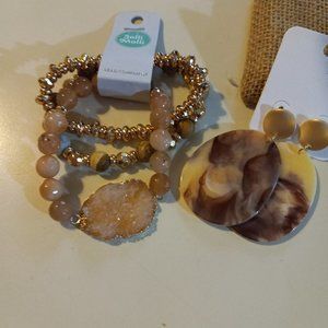 3 strand bracelet with crystal embellishment and lucite coordinating earrings